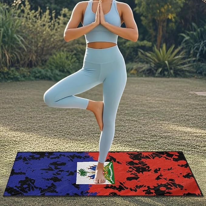 SEANATIVE Sports Towel Seat Covers for Cars - Quick-Dry Sweat Towels for Gym, Hiking & Beach with Anti-Scratch Design (Machine Washable, Universal Fit), Haiti Flag Pattern