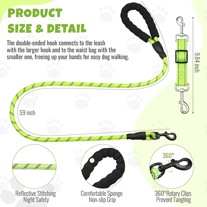 Sadnyy 3 Pcs Dog Reflective Safety Bundle Included Dog Reflective Vest Fluorescent Hands Free Leash with Waist Pack Hi-vis Fluorescent Visibility Pet Set for Raining Jogging Hiking