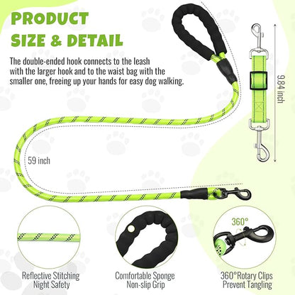 Sadnyy 3 Pcs Dog Reflective Safety Bundle Included Dog Reflective Vest Fluorescent Hands Free Leash with Waist Pack Hi-vis Fluorescent Visibility Pet Set for Raining Jogging Hiking