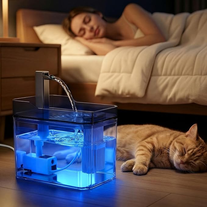 Cute Automatic Small Cat Water Fountain,1.5L Transparent Detachable Tank,Quiet Pump & LED Light,Easy to Clean & Assemble,Portable Mini Pet Dog Fountain Drinker Ideal for Car,Indoor,Travel,Gift