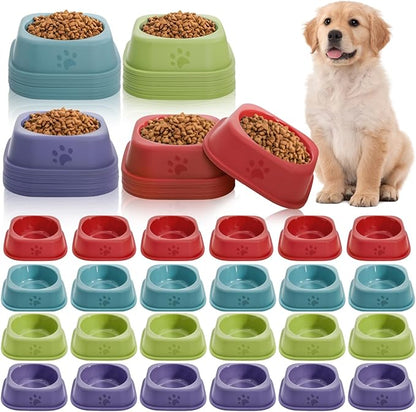 24 Pack Plastic Dog Bowls, 9 Oz Reusableb Bulk Pet Feeding Food Water Bowls, Colorful Puppy Dogs Birthday Party Supplies Food Dishes for Cat, Dog, 4 Colors
