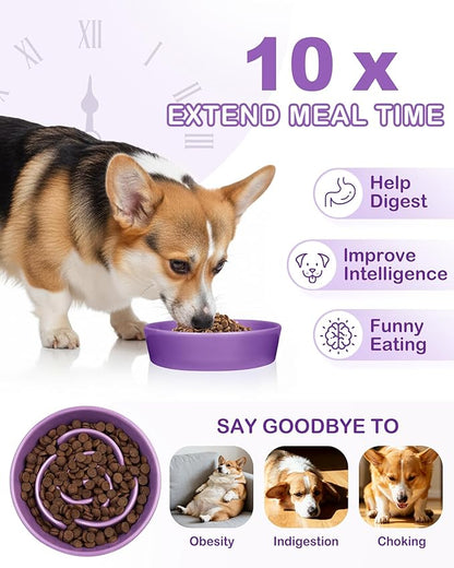 TRUVIC Ceramic Slow Feeder Dog Bowls, 1.5 Cup Puzzle Slow Feeder Bowls for Fast Eaters, Ceramic Dog Food Dish no Black Chin, Puzzle Bowl for Medium Dogs, Purple