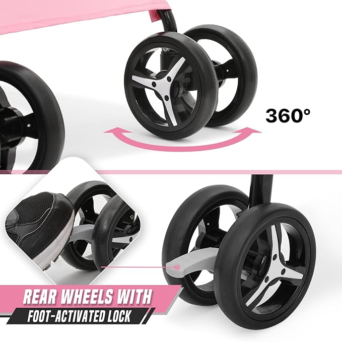 Dog Stroller for Small Dogs 10 lbs -22lbs Puppy Stroller Medium Dog Wagon Small Pet Stroller for Cats, Cat Strollers for 2 Cats, Rear Storage, Pink