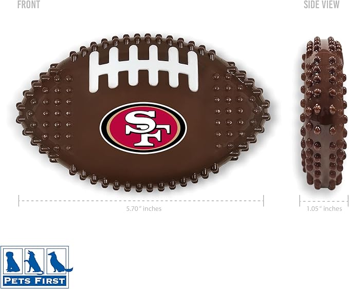 NFL San Francisco 49ers Mega-chew Hard Nylon Bacon-flavored Dog Bone Football Chew Toy. Indestructible Interactive Toy Tough Dog Chew for Aggressive Chewers