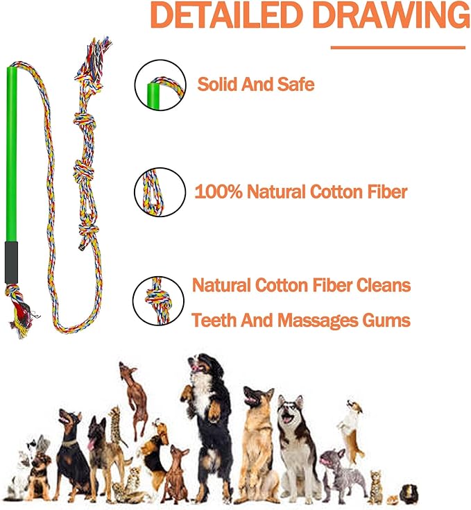 Flirt Pole Dogs,Interactive Dog Toys Dog Toy Stick,Dog Chew Toy Rope for Chewing &Training Small Medium Large Dogs Pulling, Chasing, Chewing, Training, Exercising,ROPE-67in