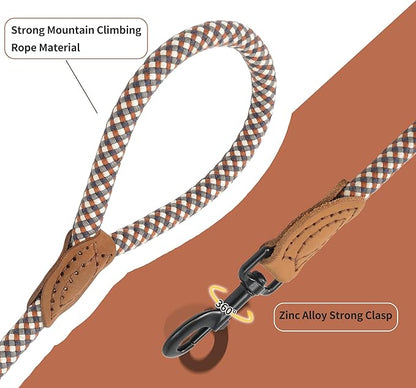 Mile High Life Rope Leash with Genuine Leather Connection, 6 FT/5 FT/4 FT, Heavy Duty Leash for Medium & Large Dogs (Brown, 48 Inch)