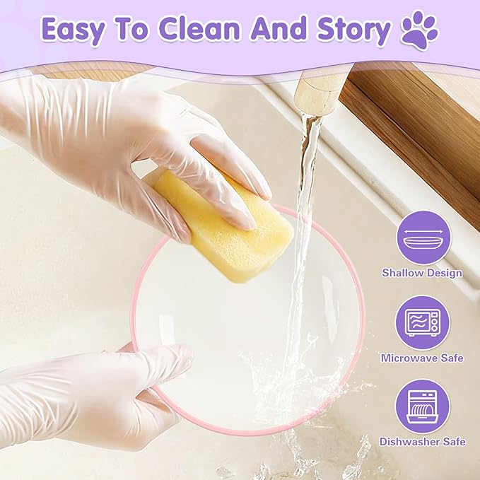 Cat Food Bowl, Ceramic Cat Bowls, Anti Whisker Fatigue Cats Bowl Set,Shallow Wide Kitten Plates for Food and Water (Pale Pink)