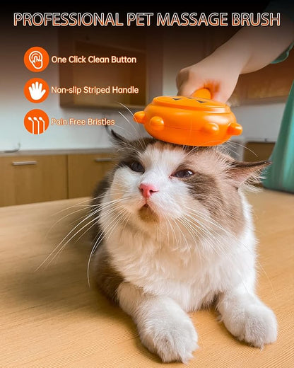 Cat Brush for Shedding, Pumpkin Cat Brushes with Gentle Bristles and Release Button, Gentle Self Cleaning Pet Brush for Indoor Cats and Dogs Daily Grooming Tool During Shedding Season