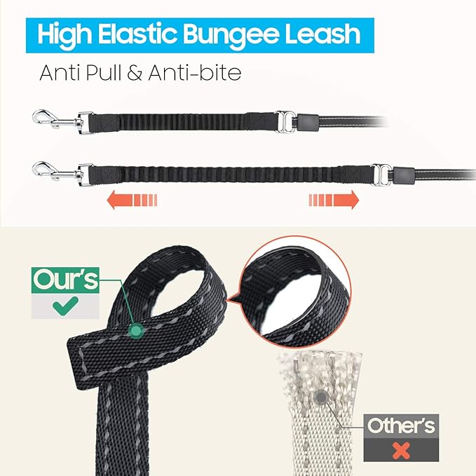 Happy & Polly 4-in-1 Dog Leash - Retractable, Heavy Duty, 16.4 ft with Flashlight & Bungee for Small Dogs