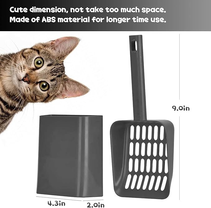Cat Litter Scooper with Caddy and Holder, with Container to Store, Durable ABS Material and Cute Design - 85 Matte Dark Grey