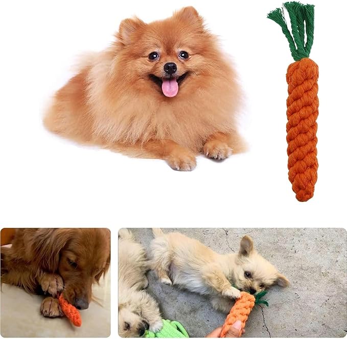 RCFINE 4Pcs Dog Rope Toy Carrot Dog Chew Toys Pet Chew Rope Toy Gift for Dog Cat Teeth Cleaning and Chewing