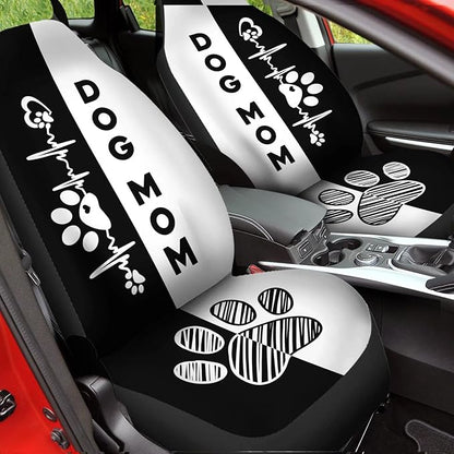Black & White Dog Paw Printed Car Seat Cover Only for Front, 2-Piece Waterproof Soft Vehicle Bucket Seat Protetors Fits for Car SUV Sedan Truck