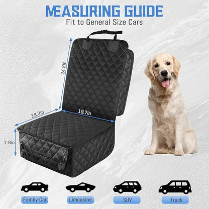 Front Seat Cover, Full Protection Dog Car Seat Cover with Side Flaps, Universal Captain Chair Seat Cover for Cars Trucks SUVs, Scratch-Proof, Nonslip, Easy to Install & Clean, Black