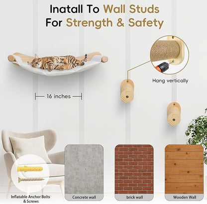 Heavy Duty Wooden Wall Mounted Cat Hammock - 21 * 18 in for Extra Large Indoor Cats 30 Lbs