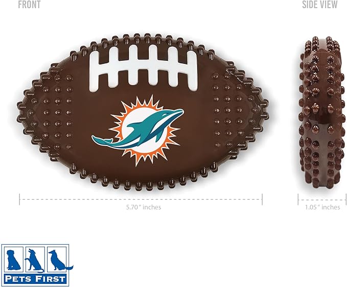 NFL Miami Dolphins Mega- Chew Hard Nylon Bacon-Flavored Dog Bone Football Chew Toy Interactive Tasty Fun Dog Chewy Toys Indestructible Strong Durable Tough Pet Biting Playtoy for Aggressive Chewers