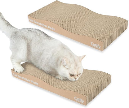 Best Pet Supplies Catify Cat Scratcher, Fun Interactive Scratchers, Posts, Poles, Claw Safe, Furniture Saver Indoor Play Support Natural Cat Behaviors Heavy Duty - Wave (2 Pack), 17.25 x 8.5