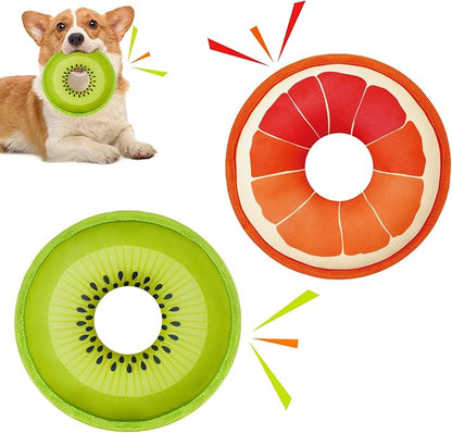 Squeaky Dog Toys, Floating Dog Toys for Indoor or Outward Play, Swim Ring Design Kiwifruit and Grapefruit Interactive Gifts for Small and Medium Dogs - 2pack