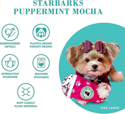 Haute Diggity Dog Starbarks Puppermint Mocha, Plush Holiday Christmas Dog Toys with Interactive Squeaker, Stimulating Pet Enrichment, Machine-Washable & Safe Materials for All Breeds, Size XL