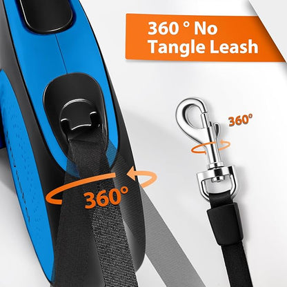 Upgraded Retractable Dog Leash with Chew Proof Extender, Pet Walking Leashes with Poop Bag Holder, 16Ft Heavy Duty Retractable Pet Leash for Medium Large Dogs up to 110lbs, Anti-Slip Grip