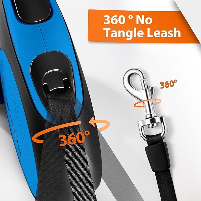 Upgraded Retractable Dog Leash with Chew Proof Extender, Pet Walking Leashes with Poop Bag Holder, 26Ft Heavy Duty Retractable Pet Leash for Medium Large Dogs up to 110lbs, Anti-Slip Grip