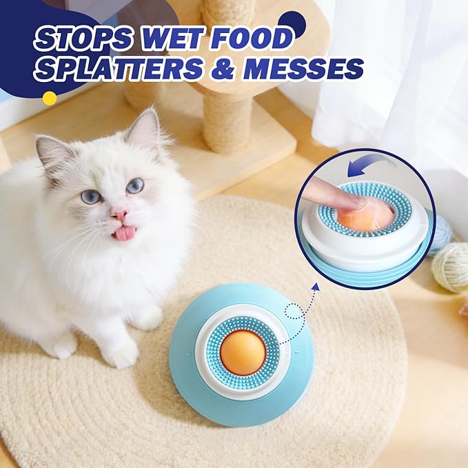 Cat Liquid/Wet Food Licking Bowl, Slow Feeding Pet Bowl, Cat Lick Ball Bowl, Non-Slip Design, Slow Eating, Pet Anxiety Relief Toy, Interactive Cat Bowl （Yellow Ball）