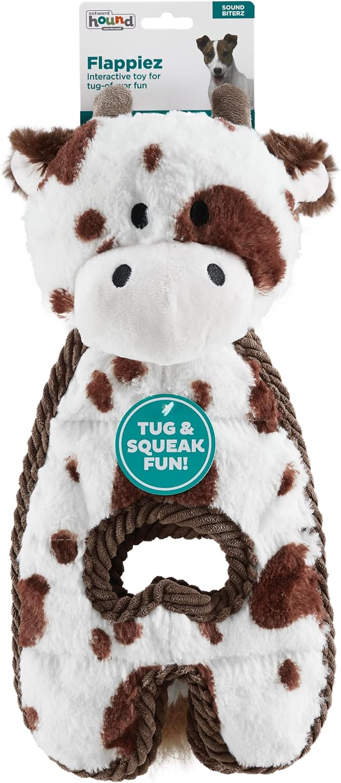Outward Hound by Charming Pet Cuddle Tugs Cow Plush Squeaky Dog Toy