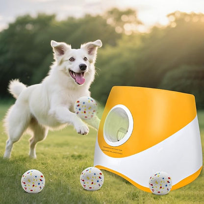 Automatic Dog Ball Launcher for Samll to Medium Dogs, Upgraded Interactive Toy Balls Thrower, Distance Adjustable Mental Stimulating Dog Toys with 4 Etpu Balls 2.2 Inch (Orange)