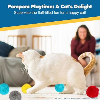 SunGrow Cat Pom Pom Balls, 24 Multi-Colored Soft Enrichment Pom Poms, 2” Fuzzy Flash Balls for Indoor Kitten, Assorted Soft Artificial Fur Orbs for Feline's Body and Brain Workout