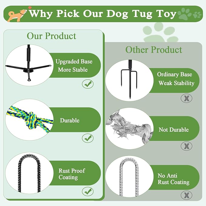 Outdoor Dog Toy,Tug of War Dog Toy for Self Play Interactive Tether Pull Toy for Park,Yard, Lawn Rope Toys for Medium and Large Dogs to Keep Them Busy