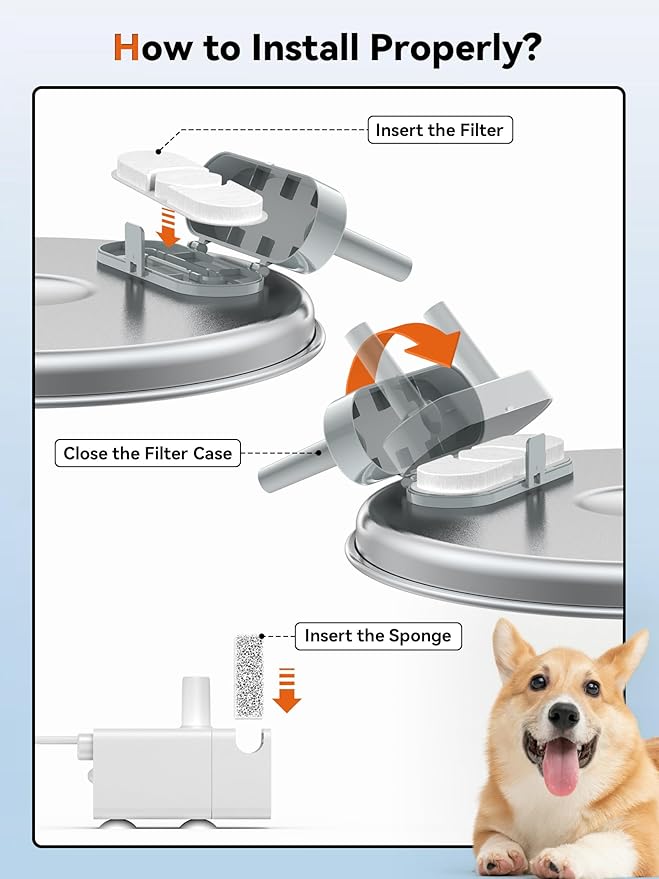 3.4Gal Dog Water Fountain for Large Dogs, Extra Large Stainless Steel Pet Water Fountain, Round Dog Water Bowl Dispenser with Metal Handle, Water Level Window for Multi Pet Home(6 Filters)