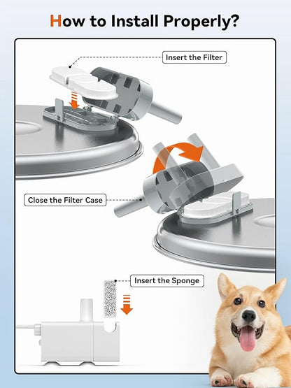 3.4Gal Dog Water Fountain for Large Dogs, Extra Large Stainless Steel Pet Water Fountain, Round Dog Water Bowl Dispenser with Metal Handle, Water Level Window for Multi Pet Home(6 Filters)