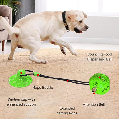 Dog Toys Treat Food Dispensing Ball with Suction Cup for Aggressive Chewer, Tug of War for Pets, Puppy Toys for Teething, Puzzle, Treat Food Dispensing, Pet Chew Tug of War for Medium Dogs (Green)