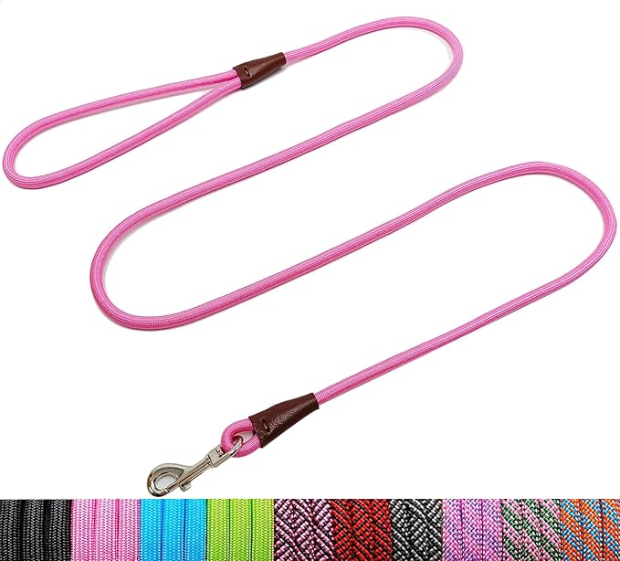 WYuZe 5ft Puppy Leash for Small Dogs, 1/4" Pink Rope Dog Leash with Easy to Use Hook, Lightweight Cat Leashes for Chihuahua/Yorkie/Tiny Breed, 10+ Colors