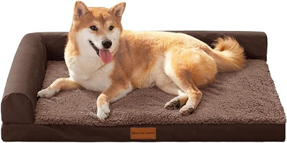 Patas Lague Orthopedic Dog Bed Large Sized Dog 36''X24'', Waterproof L Bolster Medium Pet Sofa Beds with Removable Washable Cover, Soft Comfortable Pet Couch Crate Mat with Nonskid Bottom, Brown