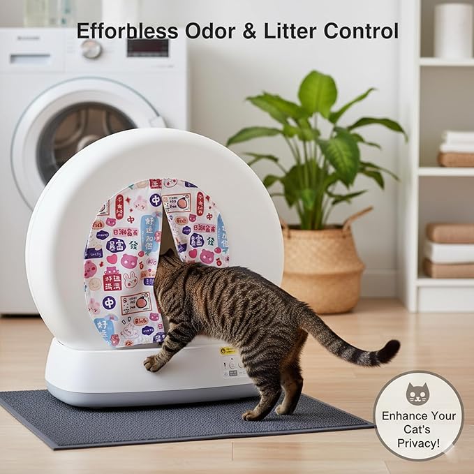 Curtain for Self Cleaning Cat Litter Box, Self-Cleaning Litter Box Curtain,Odor Blocker & Litter Scatter Shield for Cats,Easy Install, Universal Fit for Elliptical Openings