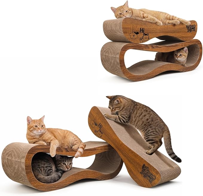 Cat Scratcher 2 in 1 Scratchers for Indoor Cats Scratching Board Cardboard, Horizontal Corrugated Scratch Pad for Cats as Beds & Furniture Reversible Sofa Scratch (2 Pack)