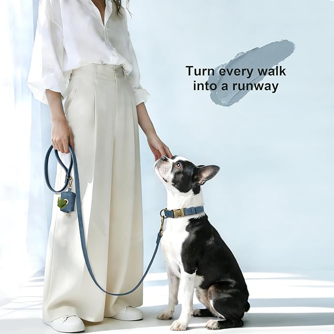 Didog Soft PU Leather Dog Collar, Stylish Quick Released Dog Collars for Medium Dogs, Easy Clean Adjustable Pet Collar for Daily Walking, Blue, M Fit 14-18" Neck