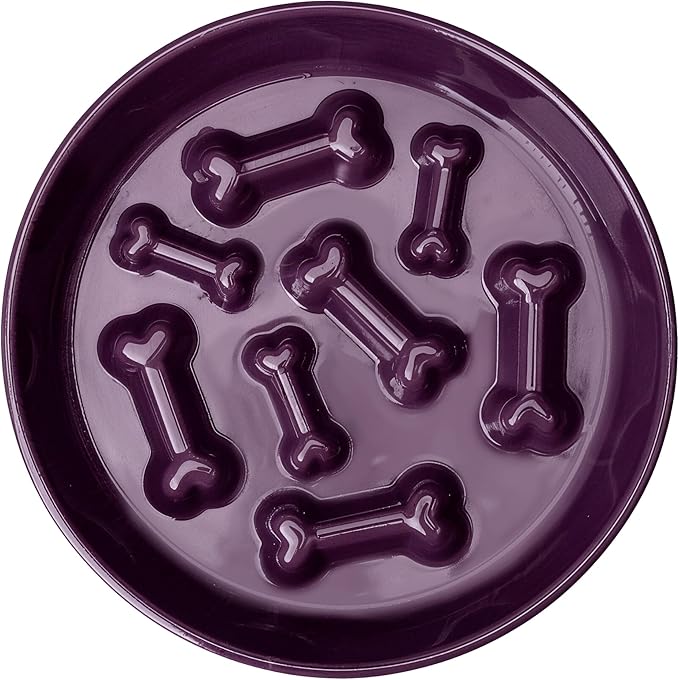 Ceramic Slow Feeder Dog Bowls, Ceramic Slow Feeder Maze Dog Food Bowl, Slow Eating Dog Bowl and Slow Feeder Dog Bowl Anti-Choking for Daily Pet Feeding （Purple Bone）