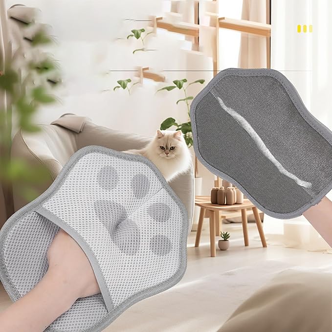 Pet Hair Removal Glove for Dogs Cats, Reusable Electrostatic Hair Remover for Couch, Car Seats Clothing, Carpet, Car Seat, Gray and Pink 2 Pack