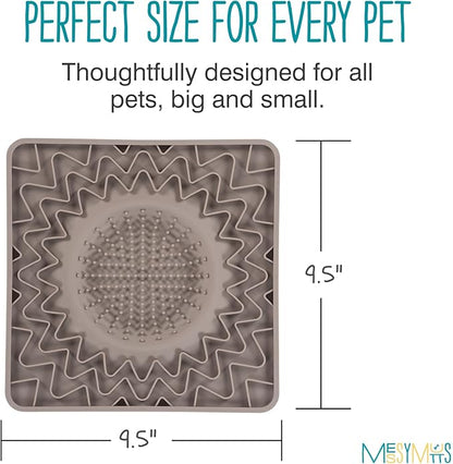 Messy Mutts Framed Silicone Therapeutic Licking Bowl Mat | 9.5" x 9.5" | Slow Feeder Mat for Boredom & Anxiety | Lick Pad for Dogs & Cats | Grey