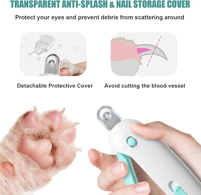 Cat Nail Clipper with Adjustable Aperture, Cat Nail Trimmer with Safety Guard & Nail File, Safe Pet Claw Clipper Grooming Tool to Avoid Over Cutting, Professional Pet Nail Cutter for Beginners (Blue)