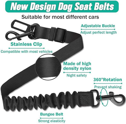 Dog Seat Belt for Car, Retractable Adjustable Nylon Pet Seatbelts for Vehicle Headrests, Elastic & Durable Car Harness, Dogs Leash Accessories for Bicycles (Only Leash Black)