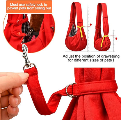 Tomkas Small Dog Cat Sling Carrier Puppy Purse Travel Wrap Soft Crossbody Pet Bag (Red, M - Zip Pocket & Classic Strap)