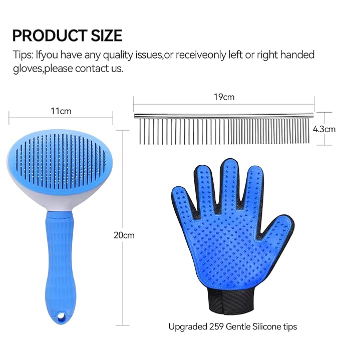 Dog & Cat Brush,Pet Grooming Kit 4PCS- Dog Brush for Shedding| A Pair Pet Hair Removal Gloves| Metal Comb for dog.Removes Undercoat, Tangled, Dirt and Massages. All hair Types