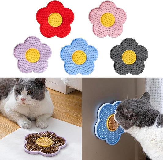 Cats Lick Pad with Suctions Cup Slow Feeders Licking Mat Flower Shape Silicone with Suctions Cup Dog Mat Silicone Dog Treat