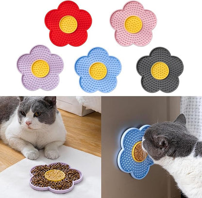 Cats Lick Pad with Suctions Cup Slow Feeders Licking Mat Flower Shape Silicone with Suctions Cup Dog Mat Silicone Dog Treat