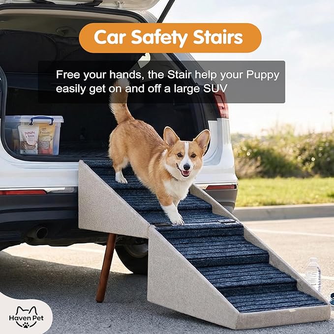 2-in-1 Dog Stairs for Bed and Couch, 21.6 Inch High,Foldable Ottoman with 6 Steps, Joint Relief for Small and Large Dogs (Beige H 21.6")