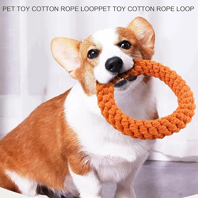 Cyrank 2PCS Ring Dog Toy, Indestructible Cotton Rope Toy for Dog Teething, Cleaning, Playing & Training, Medium & Large Dogs