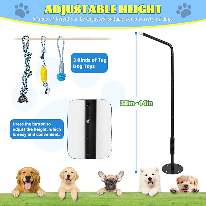 Outdoor Dog Tug Toy Reinforced Spring Rod with Durable chew-Resistant Rope for Independent Play and Interactive Fun in Yards and lawns Adjustable Height for Medium to Large Breeds Black