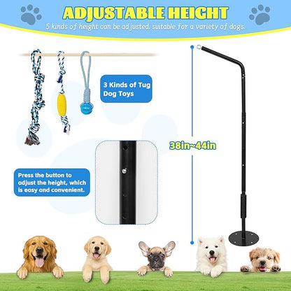 Outdoor Dog Tug Toy Reinforced Spring Rod with Durable chew-Resistant Rope for Independent Play and Interactive Fun in Yards and lawns Adjustable Height for Medium to Large Breeds Black